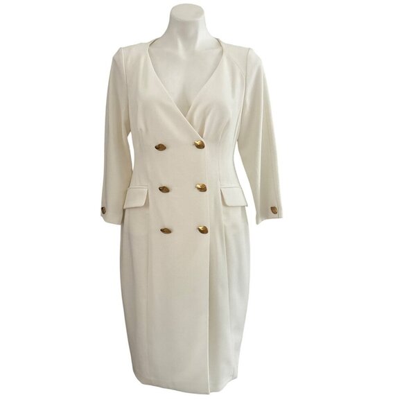 Donna Karan New York NWT $189 Cady Crepe V-Neck Jacket Dress, Ivory Women's 8 - Picture 2 of 11